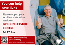 Blood donation session coming up at Brecon Leisure Centre