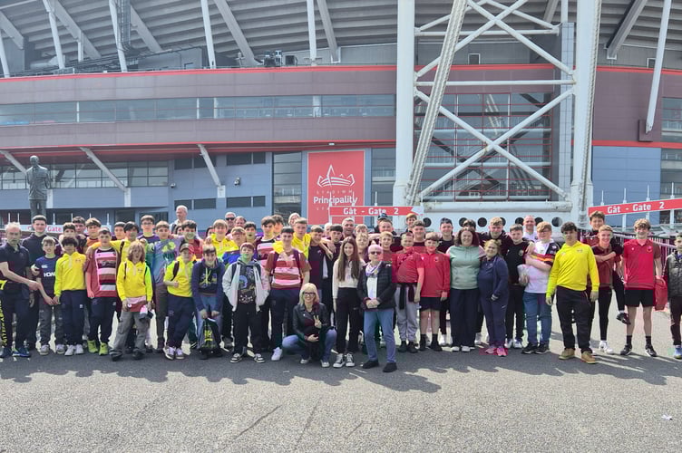 Brecon and Belluno players enjoy a tour of the Principality Stadium in Cardiff