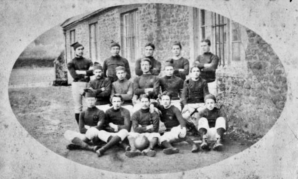 Llandovery College rugby team of 1878. CP Lewis is pictured in the middle of the second row