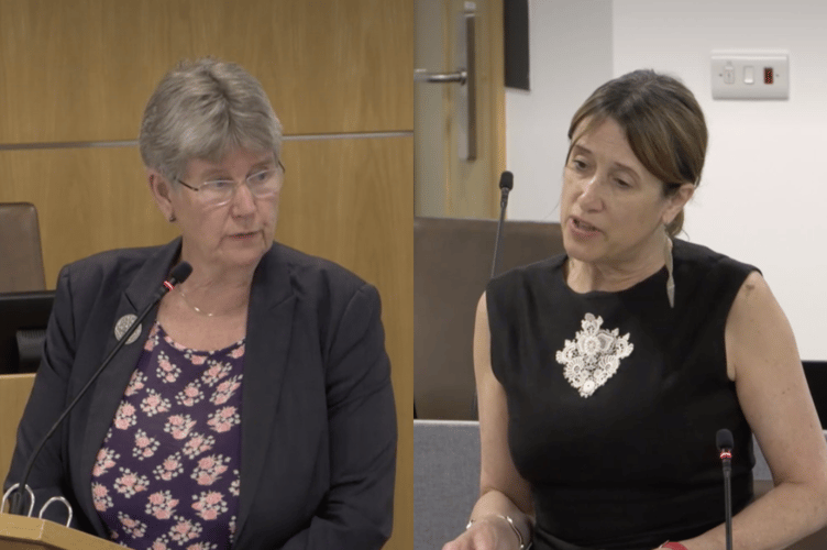 Social Justice Secretary Jane Hutt (left) and Mid and West Wales MS Jane Dodds (right) during the Senedd discussion on rural banking hubs