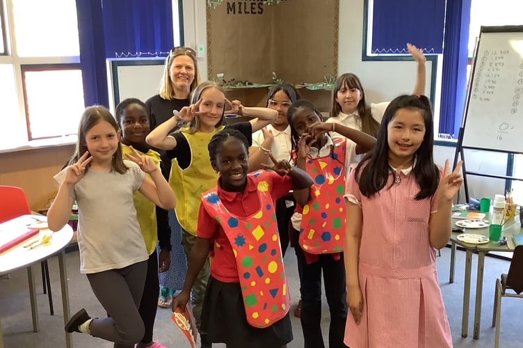 Pupils at Ysgol Trefonnen get creative during a workshop led by local artist Lucy Burden