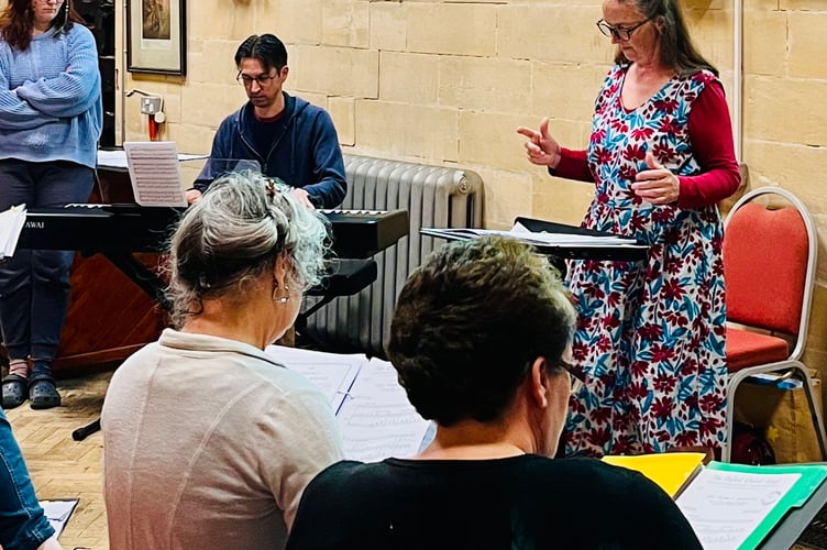 The Cantorion Llandrindod choir at rehearsals with musical director Hilary Cox 