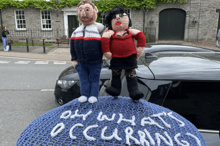 A knitted Smithy and Nessa from Gavin & Stacey.