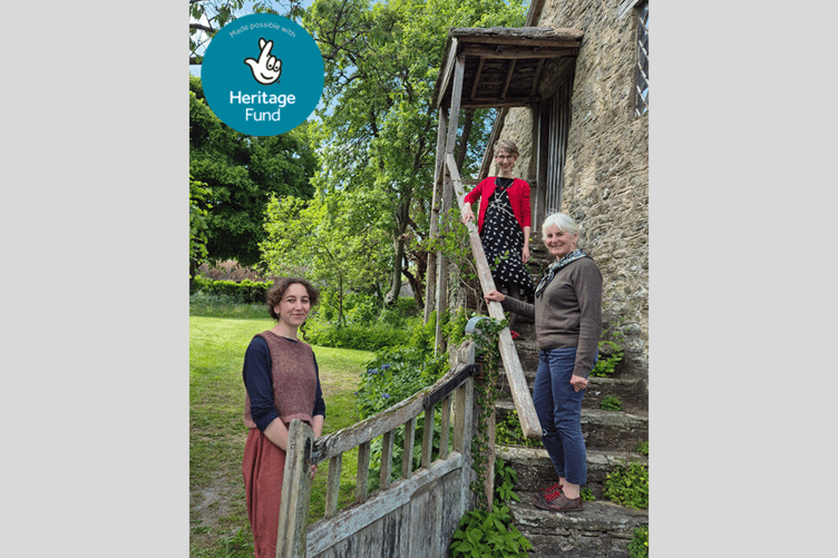 Celebrations at The Rodd. Right to left: Chair of trustees Lucy Trench, Director Sophie Heath, and Visitor Welcome Assistant and local artist Kitty Perceval. Kitty is the granddaughter of Sidney Nolan’s wife Mary Nolan née Boyd