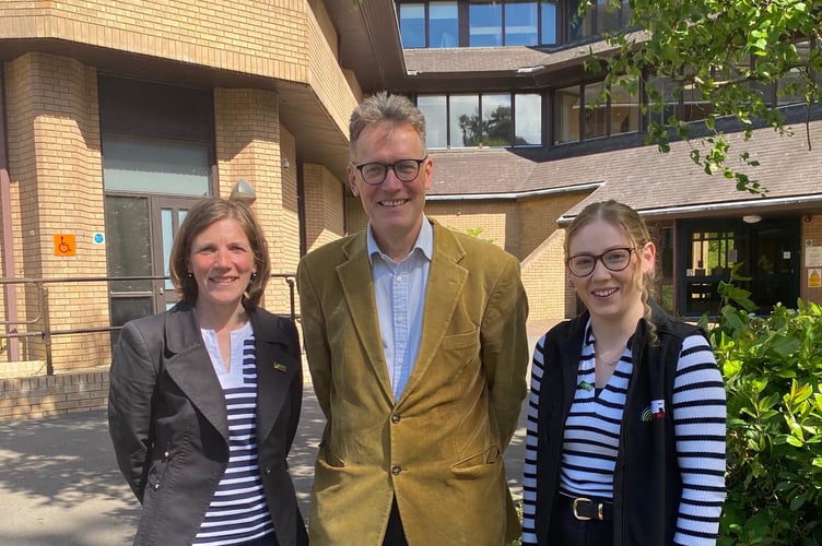 NFU Cymru Brecon & Radnor County Adviser Stella Owen; Powys County Council Leader Cllr Jake Berriman; and NFU Cymru Montgomeryshire County Adviser Grug Evans