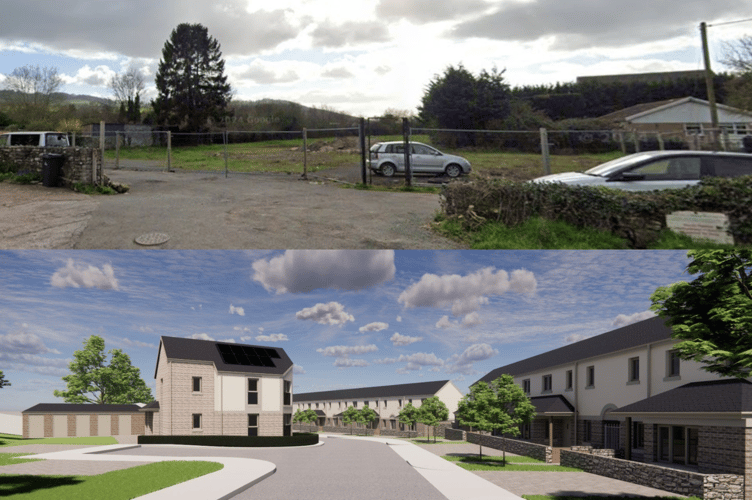 Above is how the Hay-on-Wye community centre site looks now. Below is how the affordable housing scheme could look 