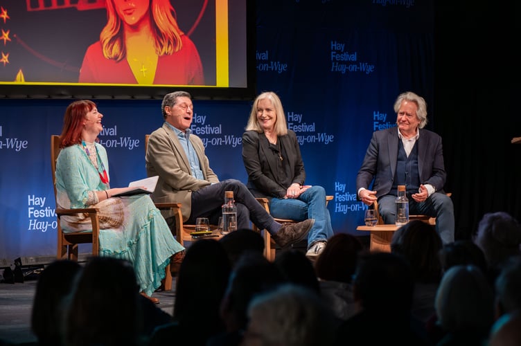 Jon Sopel, AC Grayling, Jennifer Nadel and Helen Coffey at the 'News Review' event at the 2025 Hay Festival. Credit: Adam Tatton-Reid and Hay Festival.
