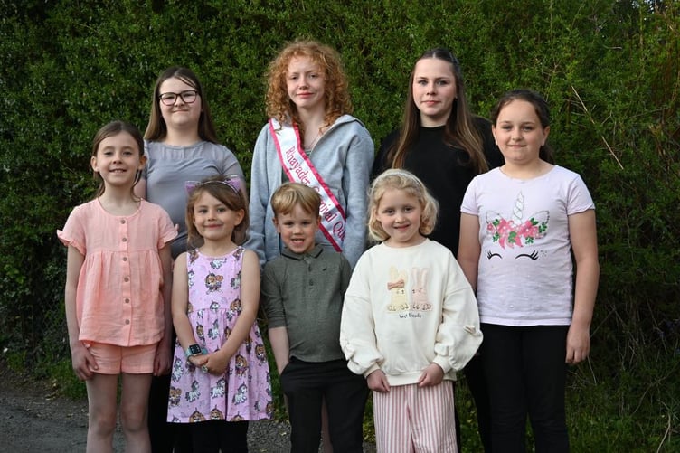 Back left to right: Sophie Lewis, Queen Libby Williams, Madelyn Hamer. Front left to right: Evie Naylor, Lexi Gwilt, Sebastian Robins-Belfield, Mali Williams, Saffir Bennetts