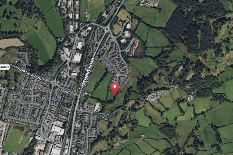 A satellite image showing the site in Llandrindod Wells where 122 houses could be built