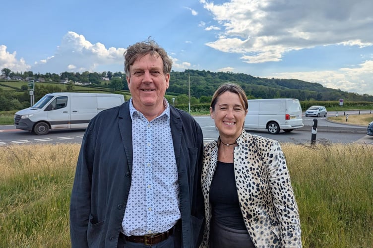Jane Dodds MS at the Pontybat junction with Powys county councillor for Bronllys and Felin-fach, Tom Colbert