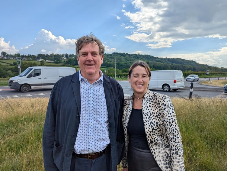 Jane Dodds MS at the Pontybat junction with Powys county councillor for Bronllys and Felin-fach, Tom Colbert