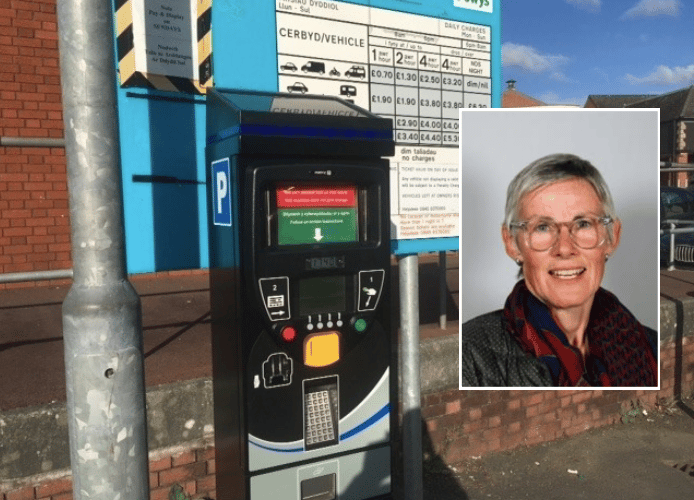 Berriew Street Car Park in Welshpool & Cllr Corinna Kenyon-Wade - Powys County Council.
