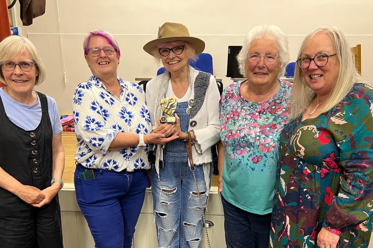Lyn Davies, with Ann Lloyd, Federation Chair, presenting the award to Yvonne Glover-West, Barbara Waller and Ruth Crabb. They will now go forward to the Inter Federation Quiz being held in Llandeillo on July 4