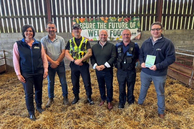 Abi Reader, NFU Cymru Deputy President, Garry Williams, NFU Cymru Rural Crime Lead, PC Ashleigh Jones, Dyfed-Powys Police & Crime Commissioner Dafydd Llywelyn, PCSO Billy Dunne, Hefin Jones, NFU Cymru Carmarthenshire County Chairman