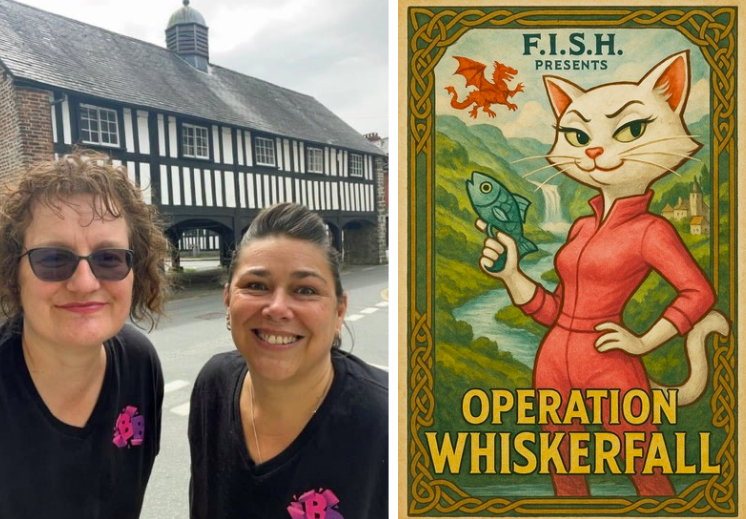 Beyond Breakout founders Jo Woodall (left) and Lorna Morris with the Old Market Hall, Llanidloes in the background.