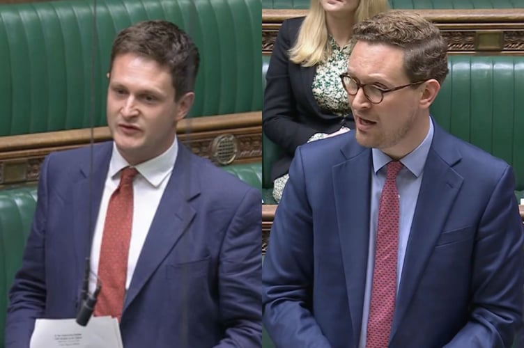 David Chadwick (left) challenges Chief Secretary to the Treasury Darren Jones (right) in the House of Commons over Welsh rail funding