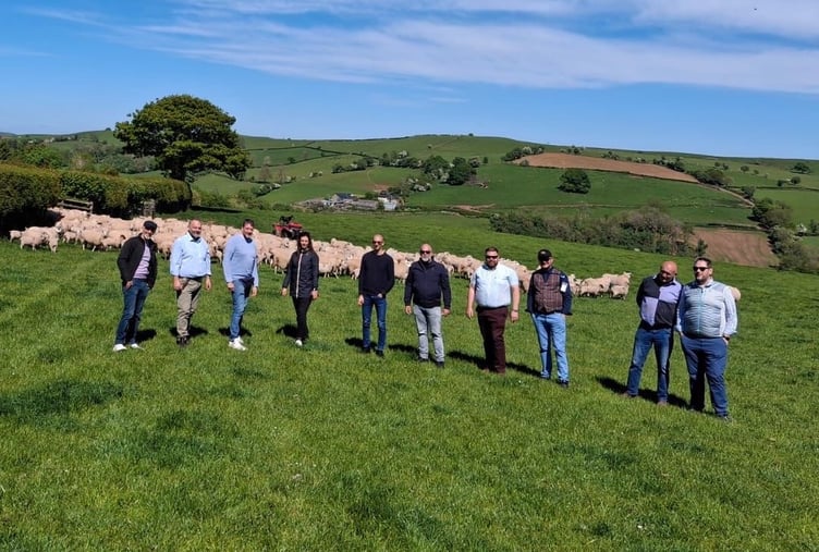 The Italian sales team from Polo Ristorazione at the farm in Merthyr Cynog, hosted by John Davies