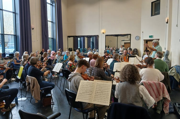 Players at the Beacons Orchestra’s debut event in March, which saw 50 musicians come together under the baton of Stephen Broom