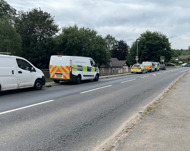 Police and Mountain Rescue at Glasbury Bridge