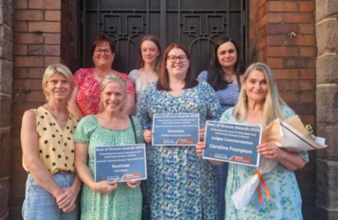 Front row left to right:Club President Llywela Lewis, Club Leader Nicky Williams, Club Chair Sian Healey, Club Leader Caroline Frampton. Back row: Club Leader Jan Healey, Assistant Secretary Connie Hyde, and Club Vice Chair Megan Chowdhuri
