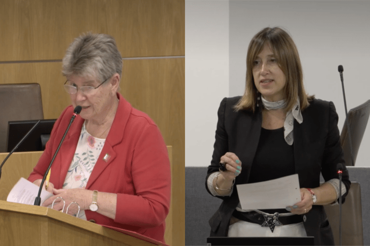 Trefnydd Jane Hutt (left) responded to Mid and West Wales MS Jane Dodds (right), who said Knighton feels "very neglected" due to poor public transport links