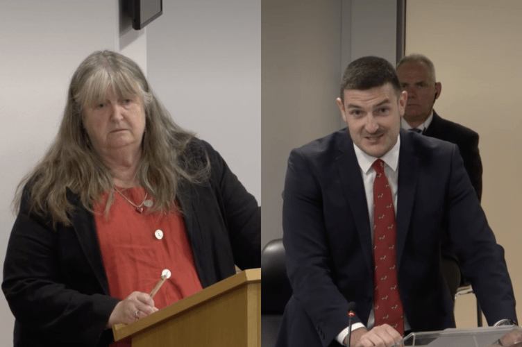 James Evans MS and Julie James MS during an exchange in the Senedd over government delivery
