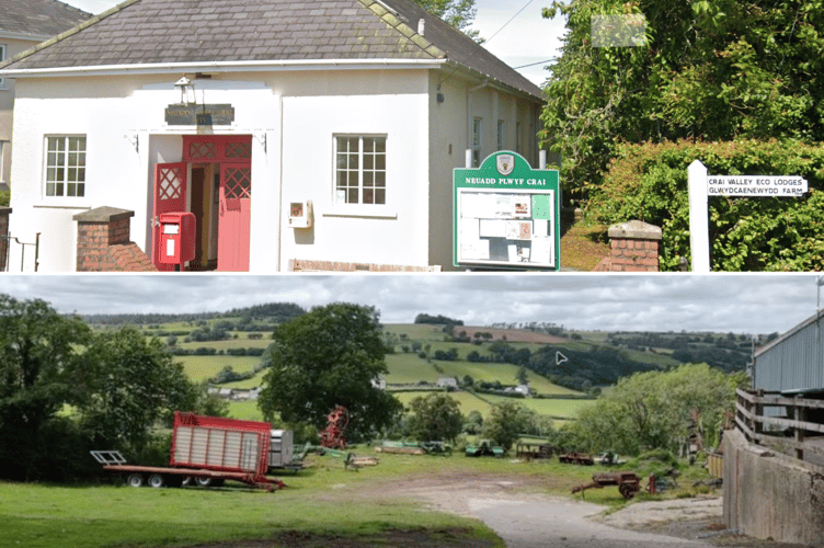Above is Crai Parish Hall and below is the view looking down towards the site where the Crai Valley Eco Lodges amenity building will be constructed