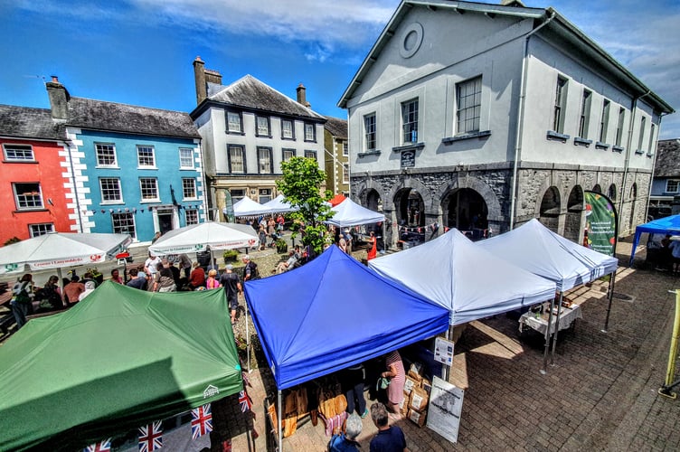 An aerial view of Market Square in Llandovery 