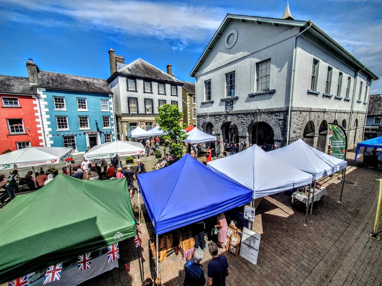 An aerial view of Market Square in Llandovery