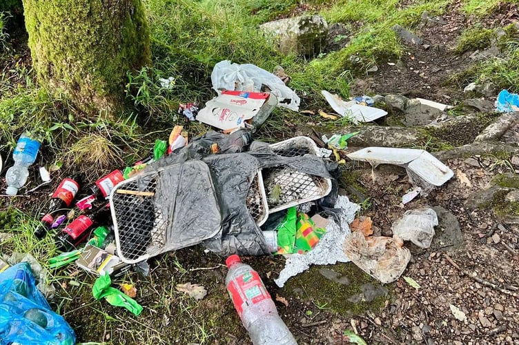 Volunteers from Central Beacons Mountain Rescue Team were forced to pause training to collect rubbish left behind in Waterfall Country, including plastic bottles, BBQs and broken glass