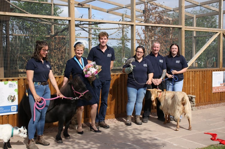 The High Sheriff of Herefordshire, Helen Bowden, officially opens the new red squirrel enclosure at Small Breeds Farm Park, with the habitat visible behind