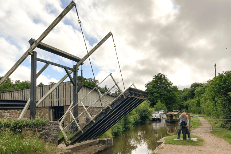 Pencelli Court lift bridge – one of the original-style drawbridges still in manual use on the canal