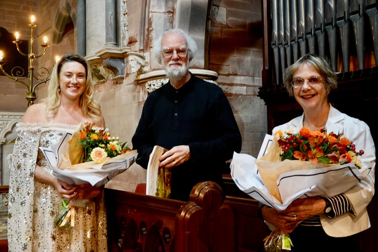 Left to right: Harpist Martha Powell and poets Rowan Williams and Hilary Davies