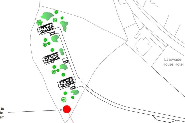 A graphic showing the plan for three holiday lodges in Llanwrtyd Wells