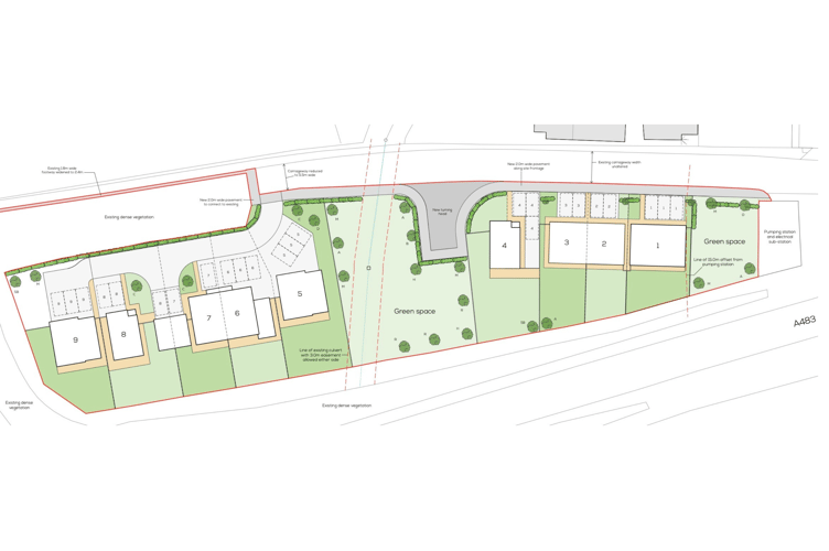 Plans for nine homes on the outskirts of Llandrindod Wells have been lodged with Powys County Council