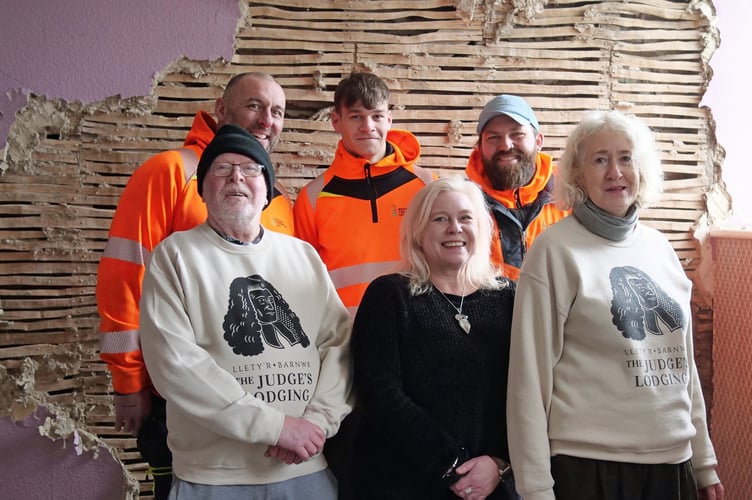 The Judge’s Lodging manager Gaby Rivers with builders and staff celebrate the first day of site work
