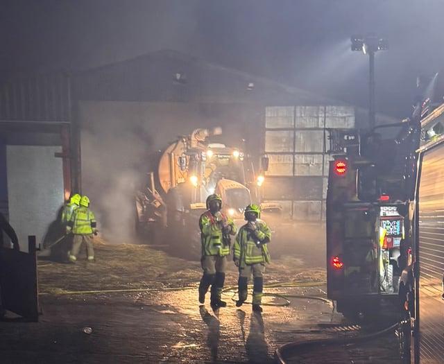Fire crews tackle large barn fire near Brecon