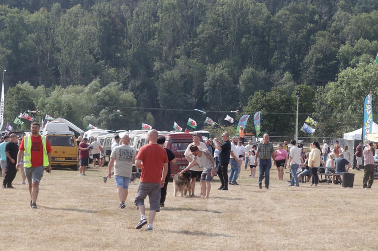 Crowds enjoying the lively atmosphere at Volksfest Wales 2025 in Brecon