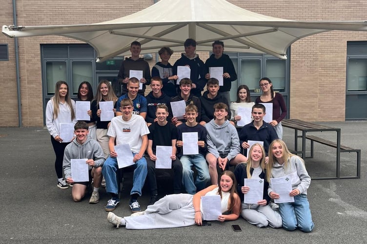 Students with their results at Brecon High School this morning 