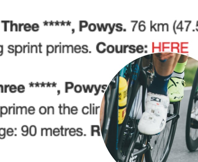 Three Cocks village name censored in cycling race listings