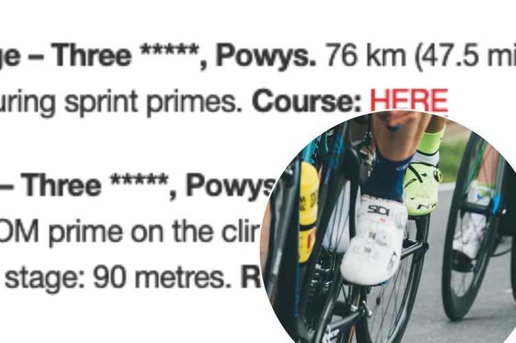 British Cycling’s website asterisks the village name ‘Three Cocks’ in the event summary for the Ras Ieuenctid De Cymru – Junior Race of South Wales