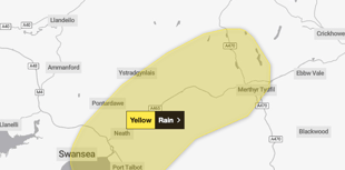 Rain warning for Swansea Valley and southern Bannau Brycheiniog
