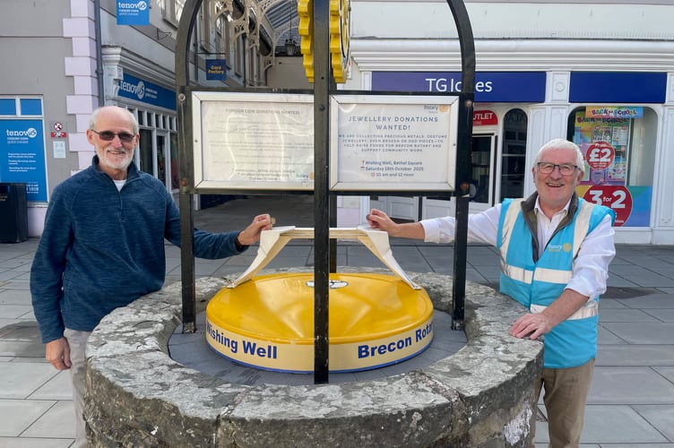 Rotarians Roger Reece and Gareth Griffiths checking the well