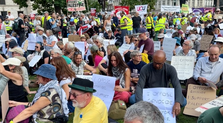 Protesters gathered in Parliament Square, London, on Saturday