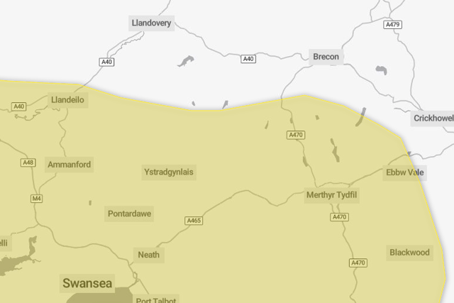 17-hour rain warning for parts of Breconshire tomorrow