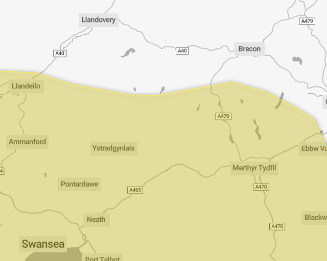 17-hour rain warning for parts of Breconshire tomorrow