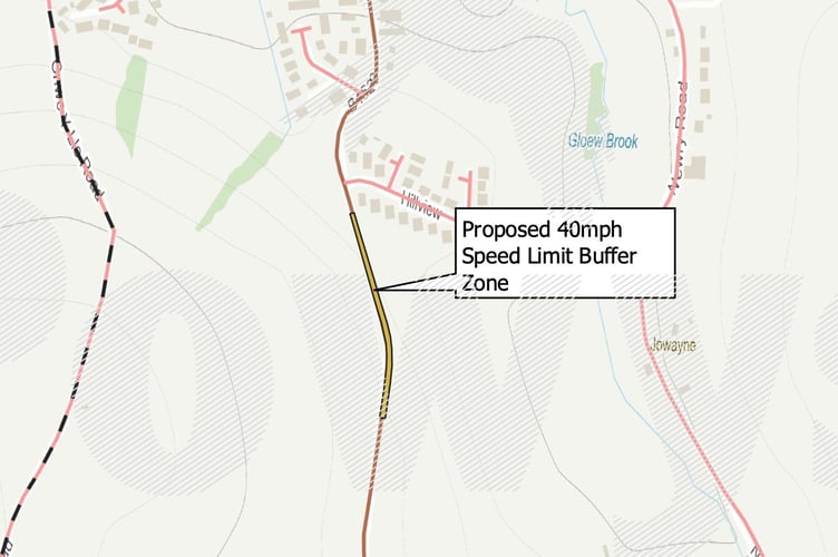 A graphic showing the stretch of road on the outskirts of Builth Wells subject to the proposed 40mph buffer