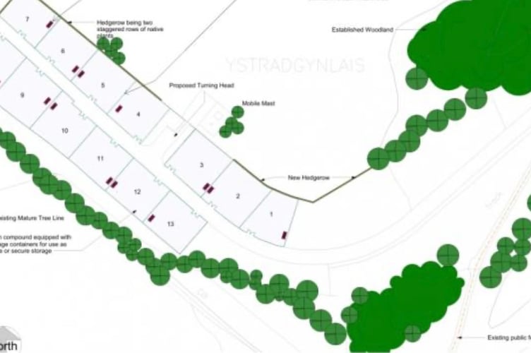 Graphic showing the potential layout of the estate. From Banks planning via Powys planning portal.