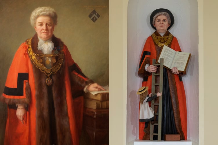 Left is Gwenllian Morgan and right is a sculpture of her