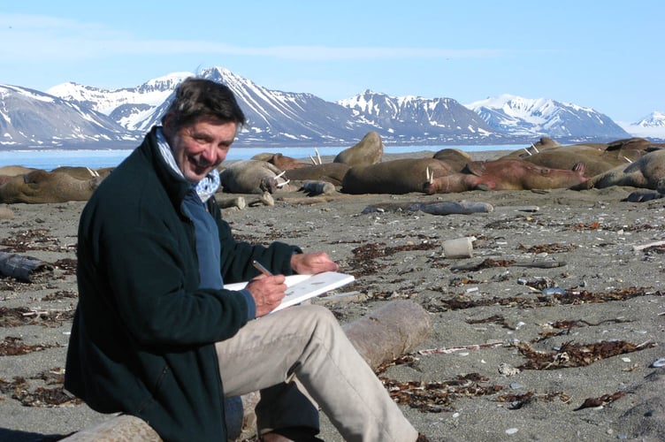 David Bellamy sketching walrus in Svalbard